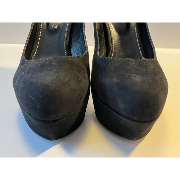 Sergio Rossi Black Suede Pumps w/ Gold Pebbled Heel, Size 11 (US) 41 (EU) New! - Picture 4 of 12